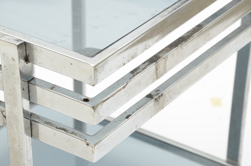 Pair of Modernist Glass Top End Tables