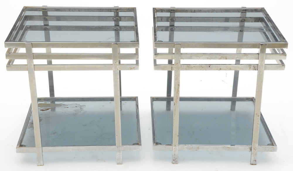 Pair of Modernist Glass Top End Tables
