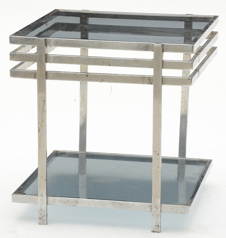 Pair of Modernist Glass Top End Tables