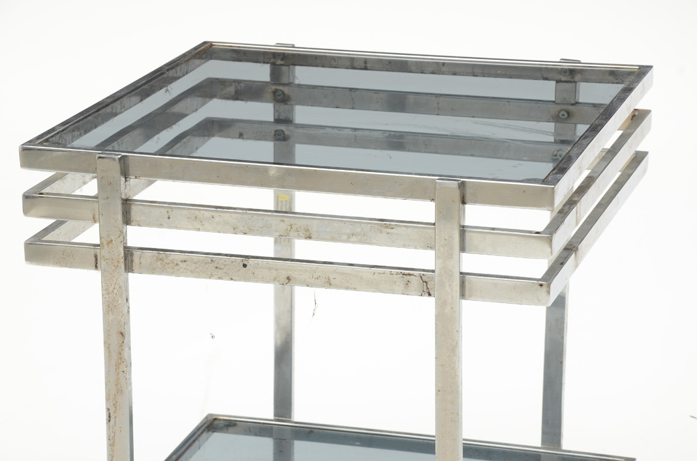 Pair of Modernist Glass Top End Tables