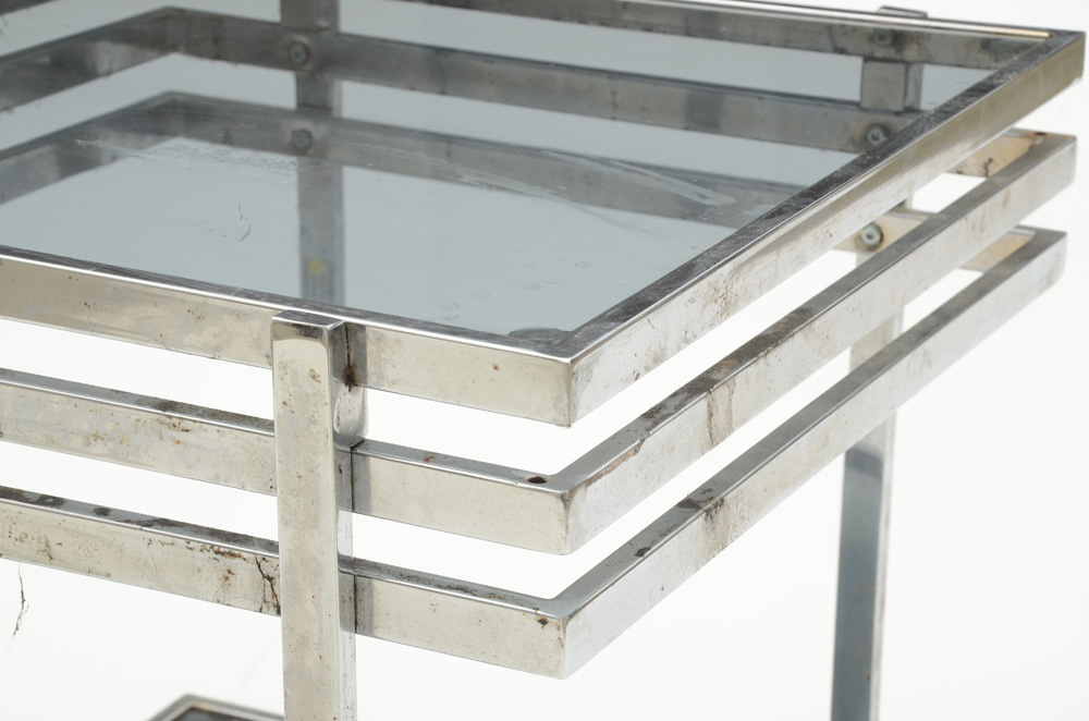 Pair of Modernist Glass Top End Tables