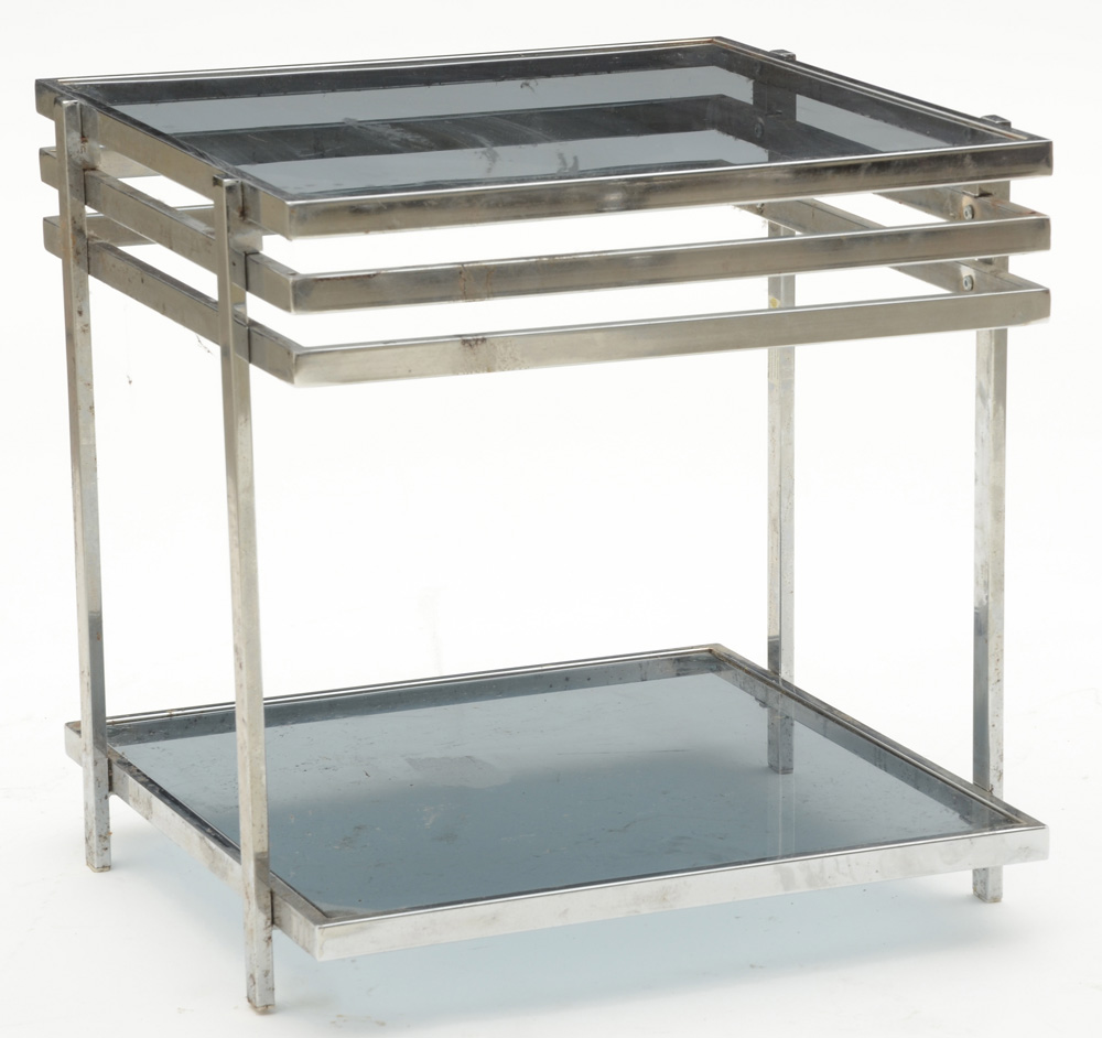 Pair of Modernist Glass Top End Tables