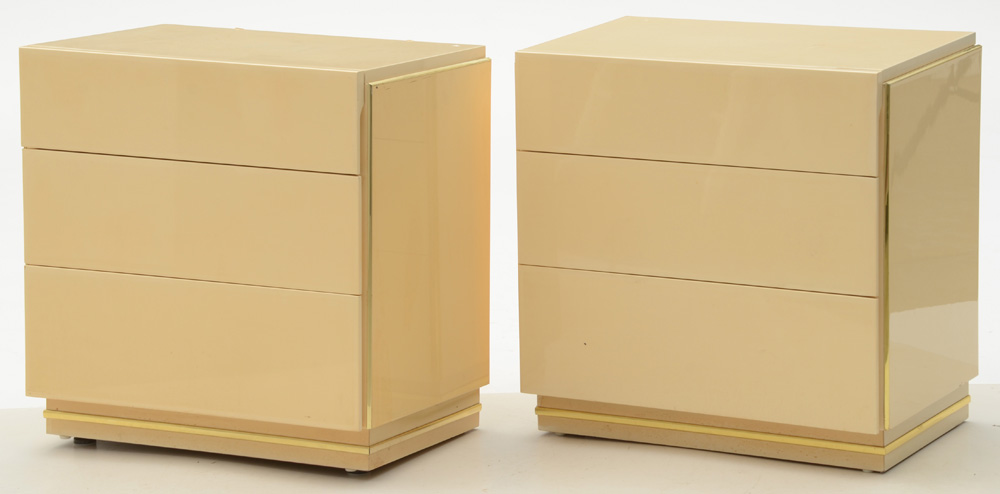 Cream Lacquered Nightstands by Bridgeford
