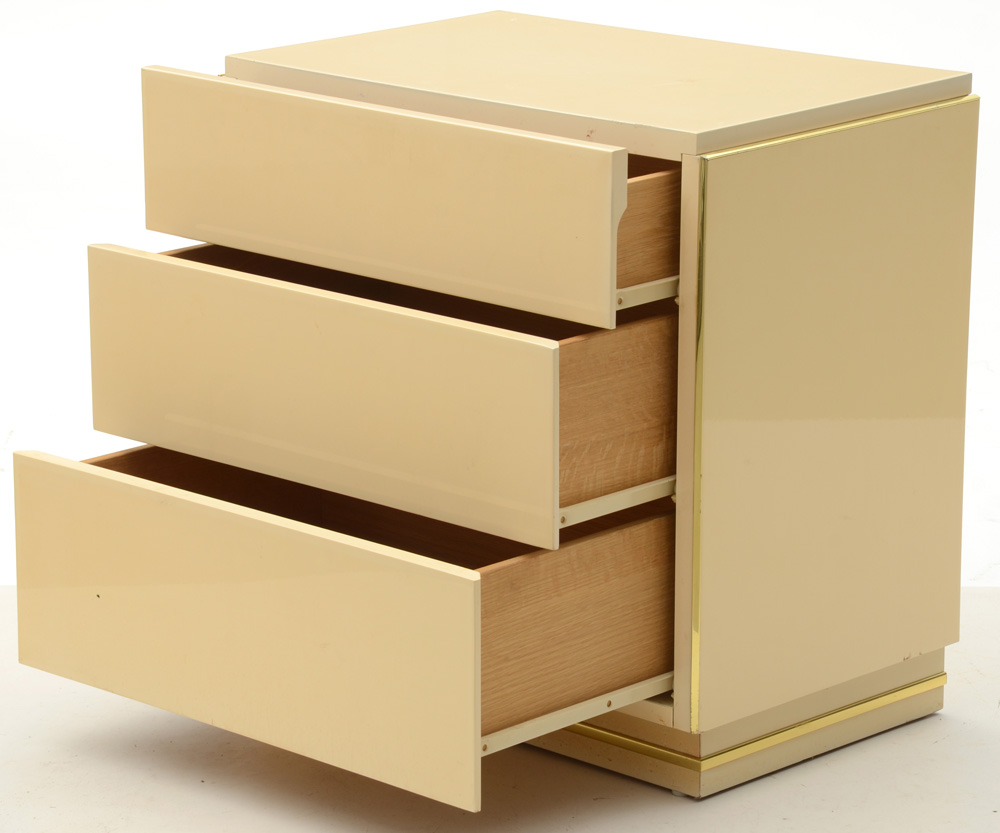 Cream Lacquered Nightstands by Bridgeford