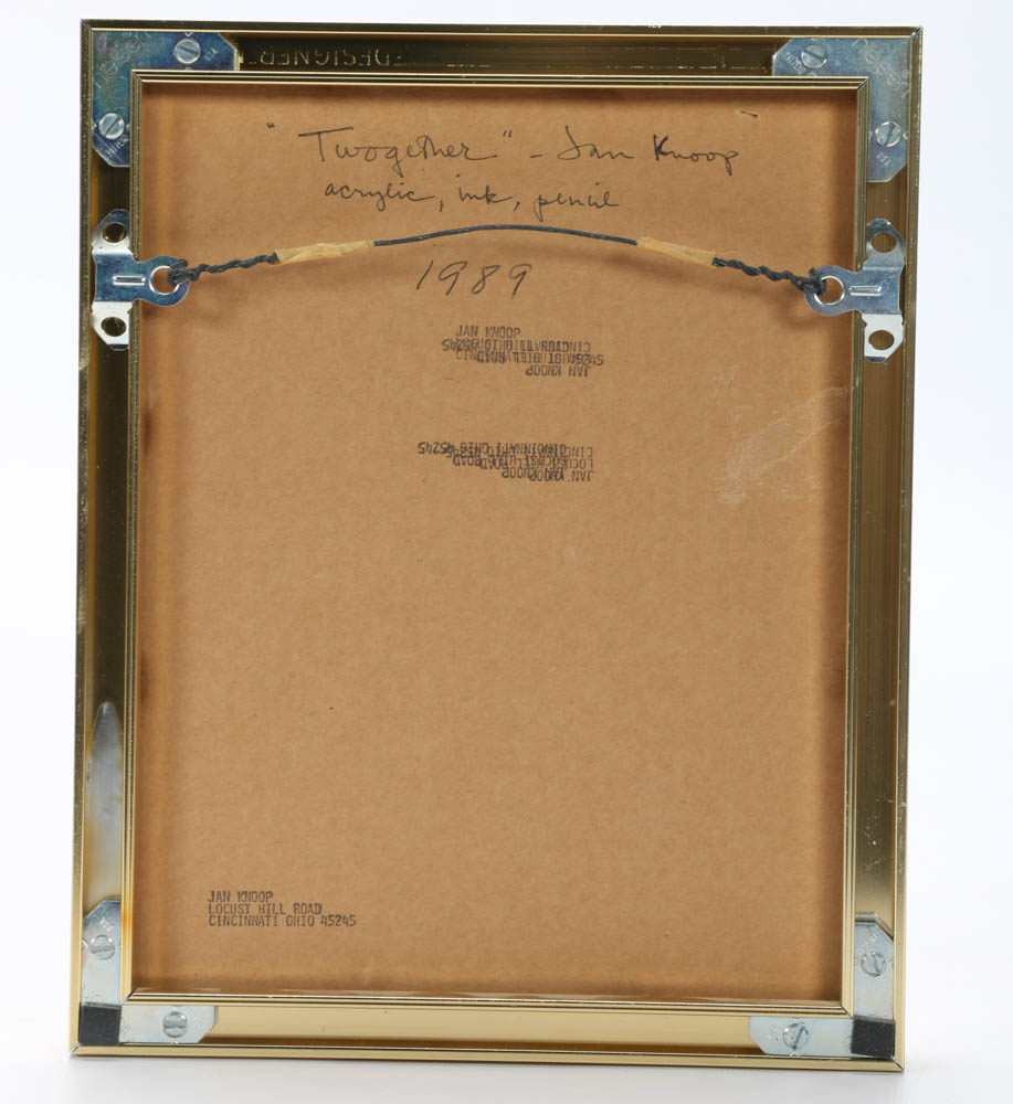 Jan Knoop Original 1989 Mixed Media Painting "Twogether"