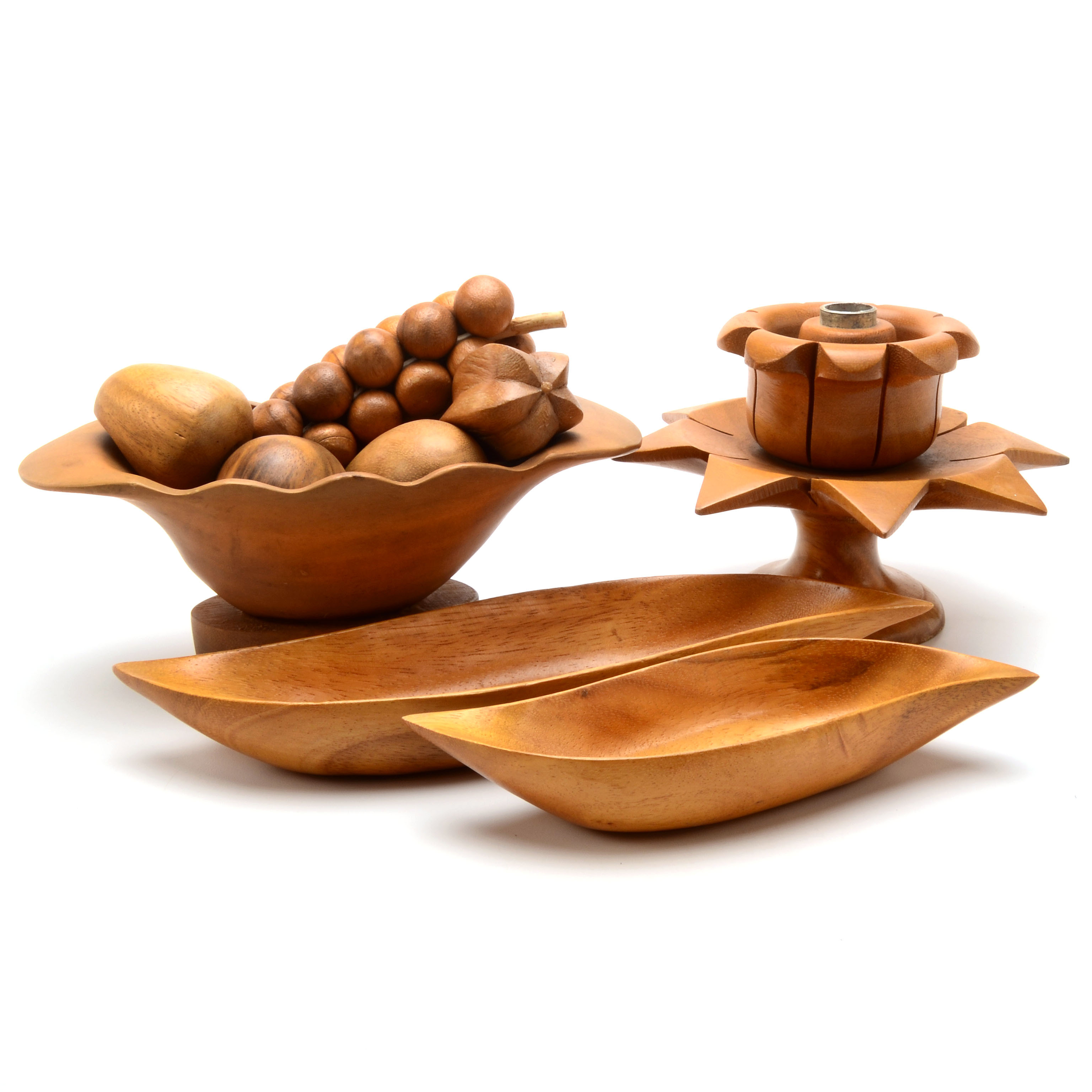 Mid Century Modern Hand-Carved Monkey Pod Wood Items