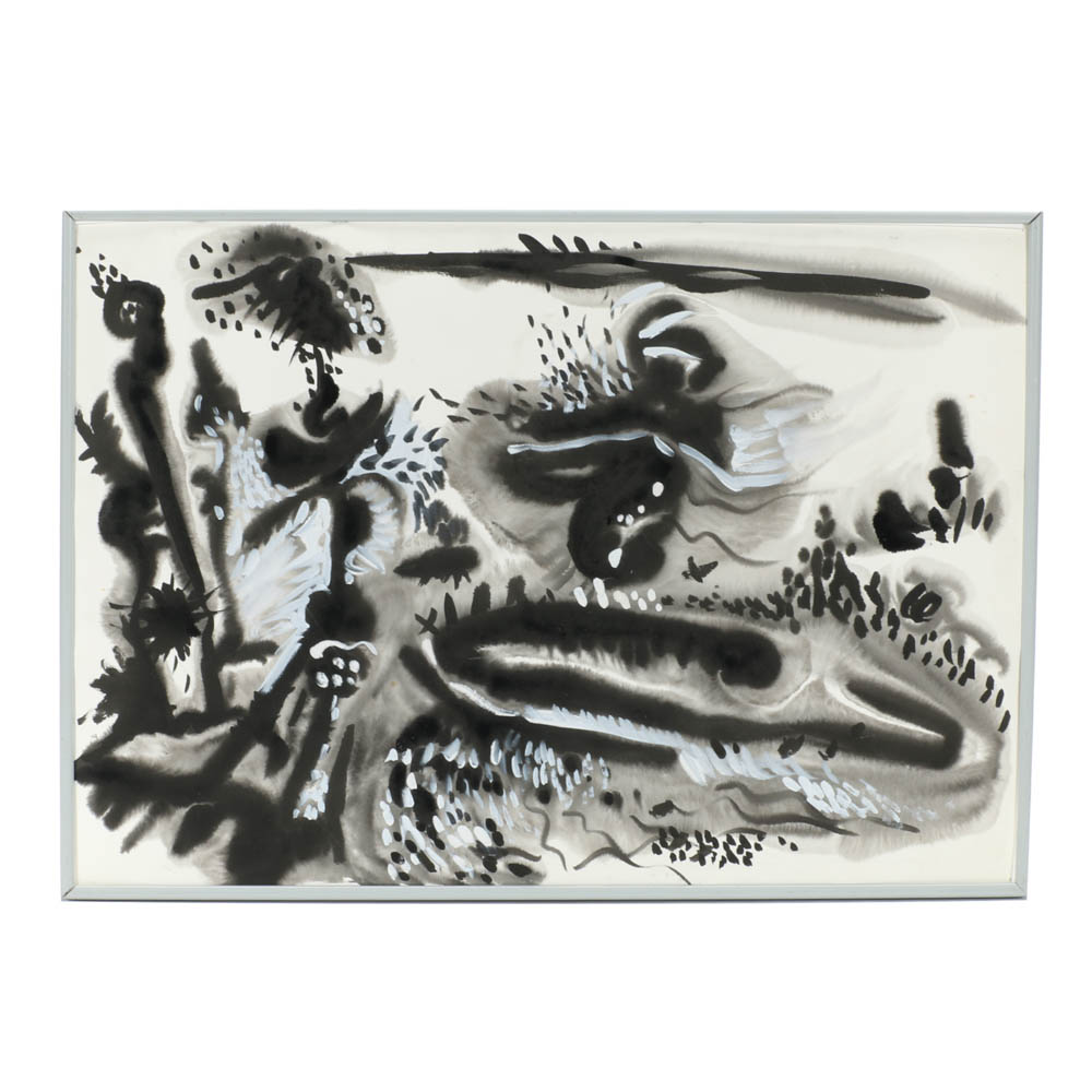 Nanacy Fletcher Cassell Original 1988 Sumi Ink & Gouache on Paper "Moments in Time II"