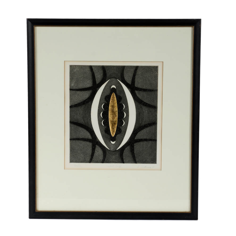 Brian Watkins Signed Artist's Proof 1965 Aquatint Etching with Gold Leaf "Center"