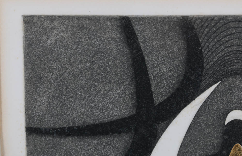 Brian Watkins Signed Artist's Proof 1965 Aquatint Etching with Gold Leaf "Center"