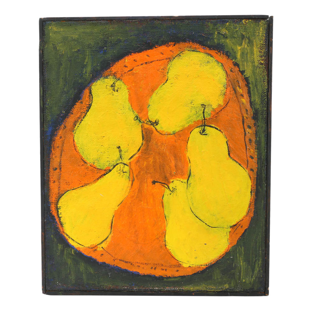 Vintage Original Oil on Canvas "Pears on Plate"