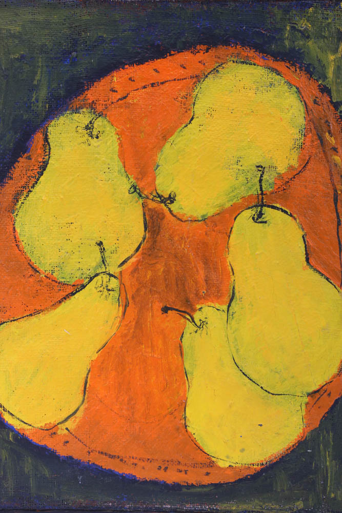 Vintage Original Oil on Canvas "Pears on Plate"