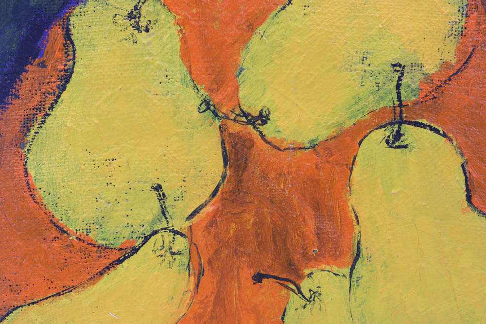 Vintage Original Oil on Canvas "Pears on Plate"