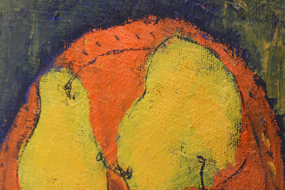 Vintage Original Oil on Canvas "Pears on Plate"