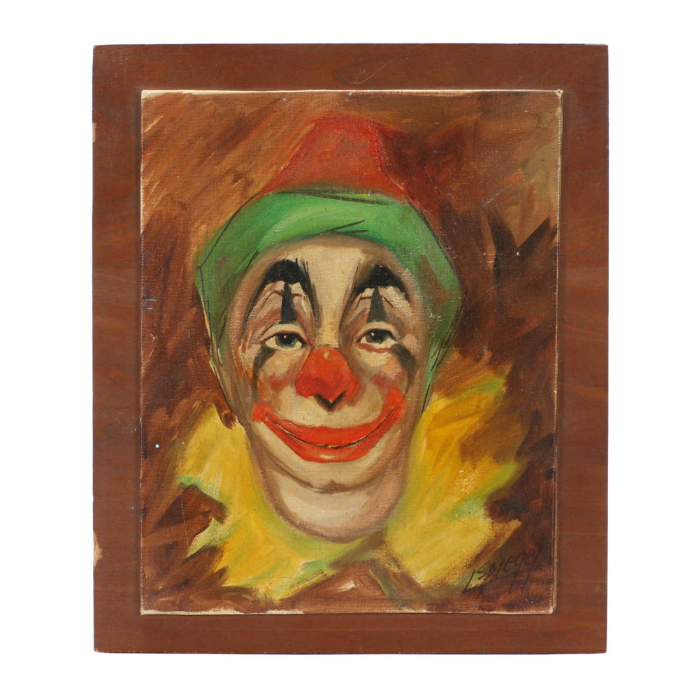Louis Spiegel Original Clown Portrait Oil on Canvas Board