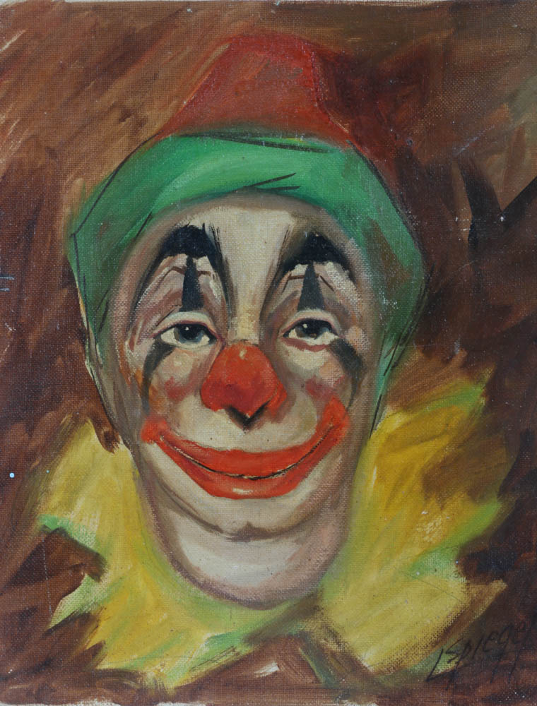 Louis Spiegel Original Clown Portrait Oil on Canvas Board