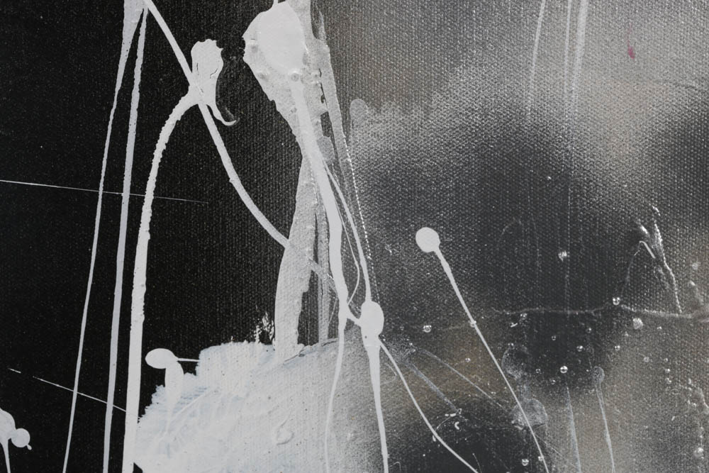 Robbie Kemper Original Mixed Media Painting "Silver Black White and a Gold Dab"