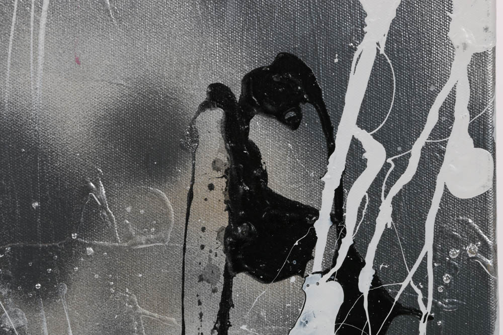 Robbie Kemper Original Mixed Media Painting "Silver Black White and a Gold Dab"