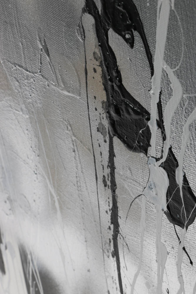 Robbie Kemper Original Mixed Media Painting "Silver Black White and a Gold Dab"