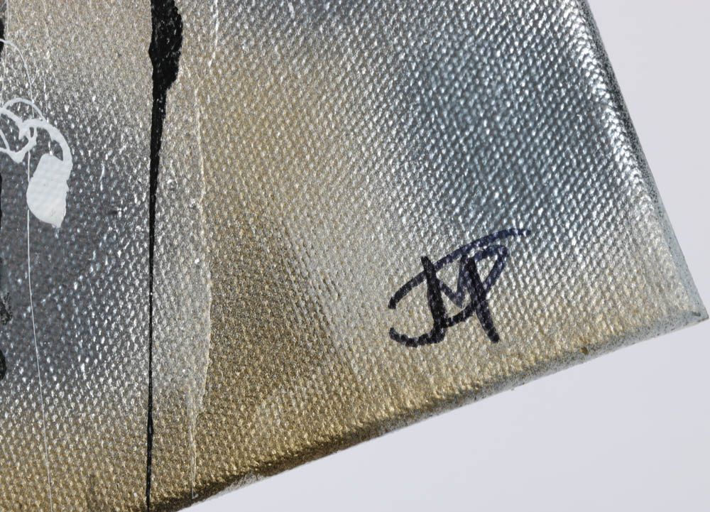 Robbie Kemper Original Mixed Media Painting "Silver Black White and a Gold Dab"