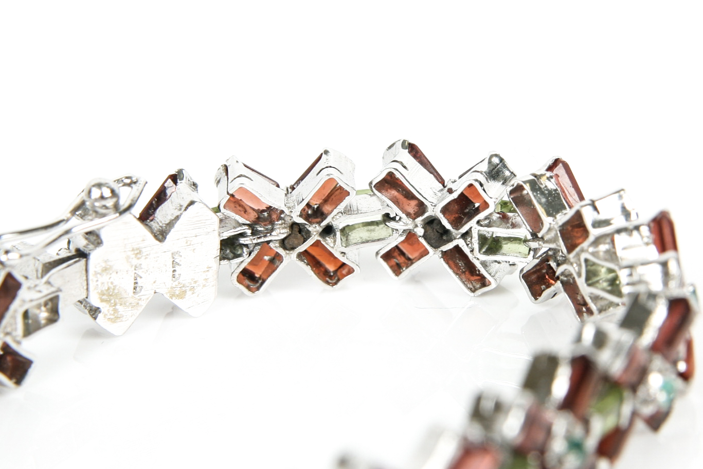 Sterling Silver Bracelet with Garnets, Emeralds and Peridot