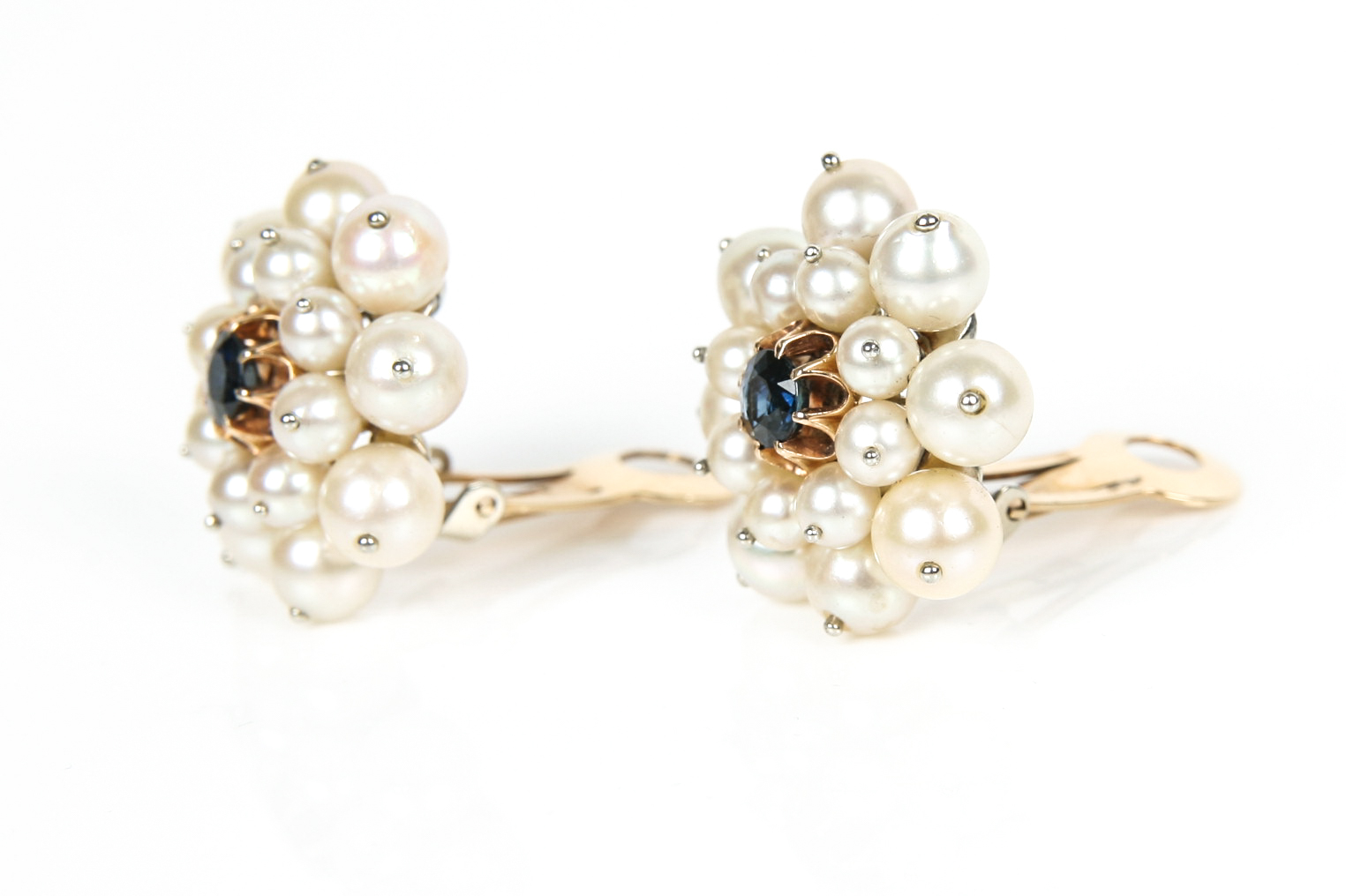 14K Yellow Gold Pearl and Sapphire Earrings