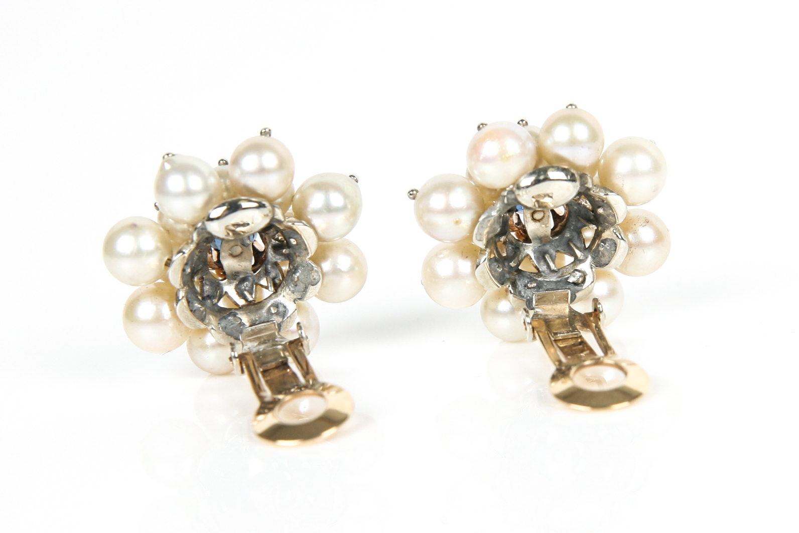 14K Yellow Gold Pearl and Sapphire Earrings