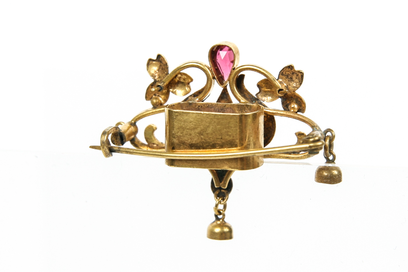 Gold Tone Costume Brooch with Synthetic Ruby