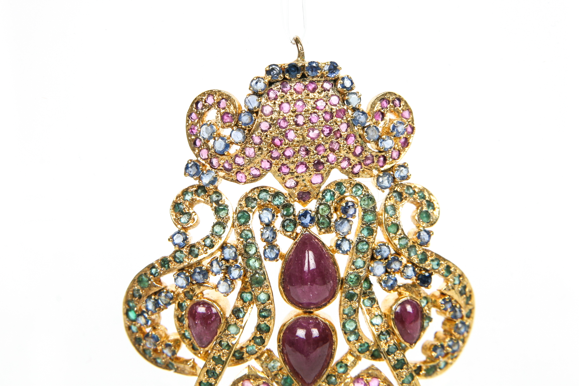 Large Gold Plated Gemstone Pendant with Rubies, Sapphires and Emeralds