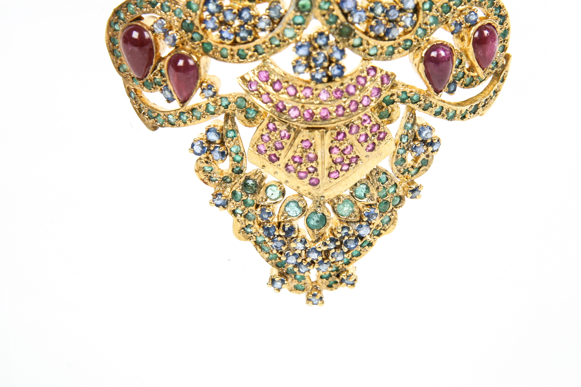 Large Gold Plated Gemstone Pendant with Rubies, Sapphires and Emeralds