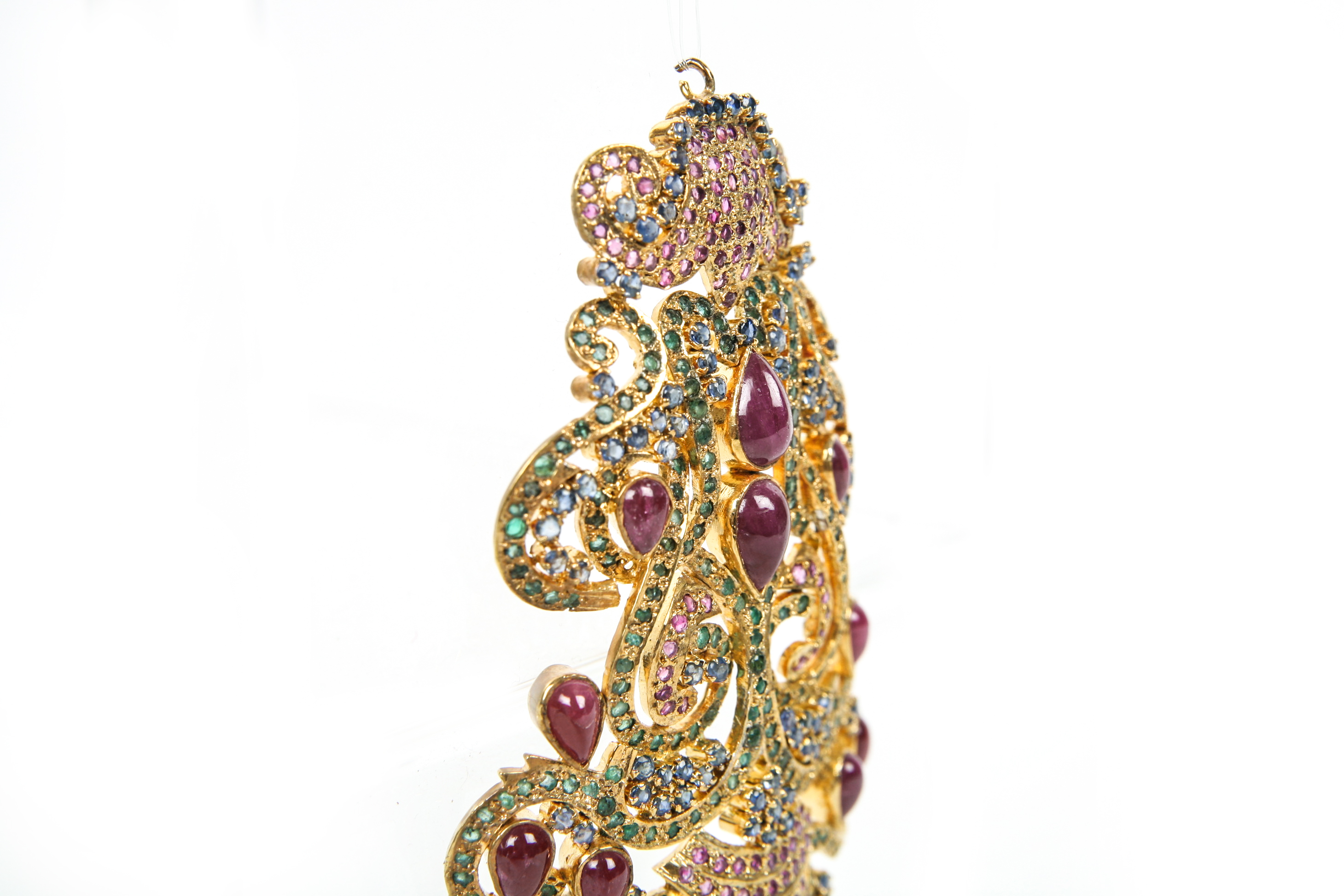 Large Gold Plated Gemstone Pendant with Rubies, Sapphires and Emeralds