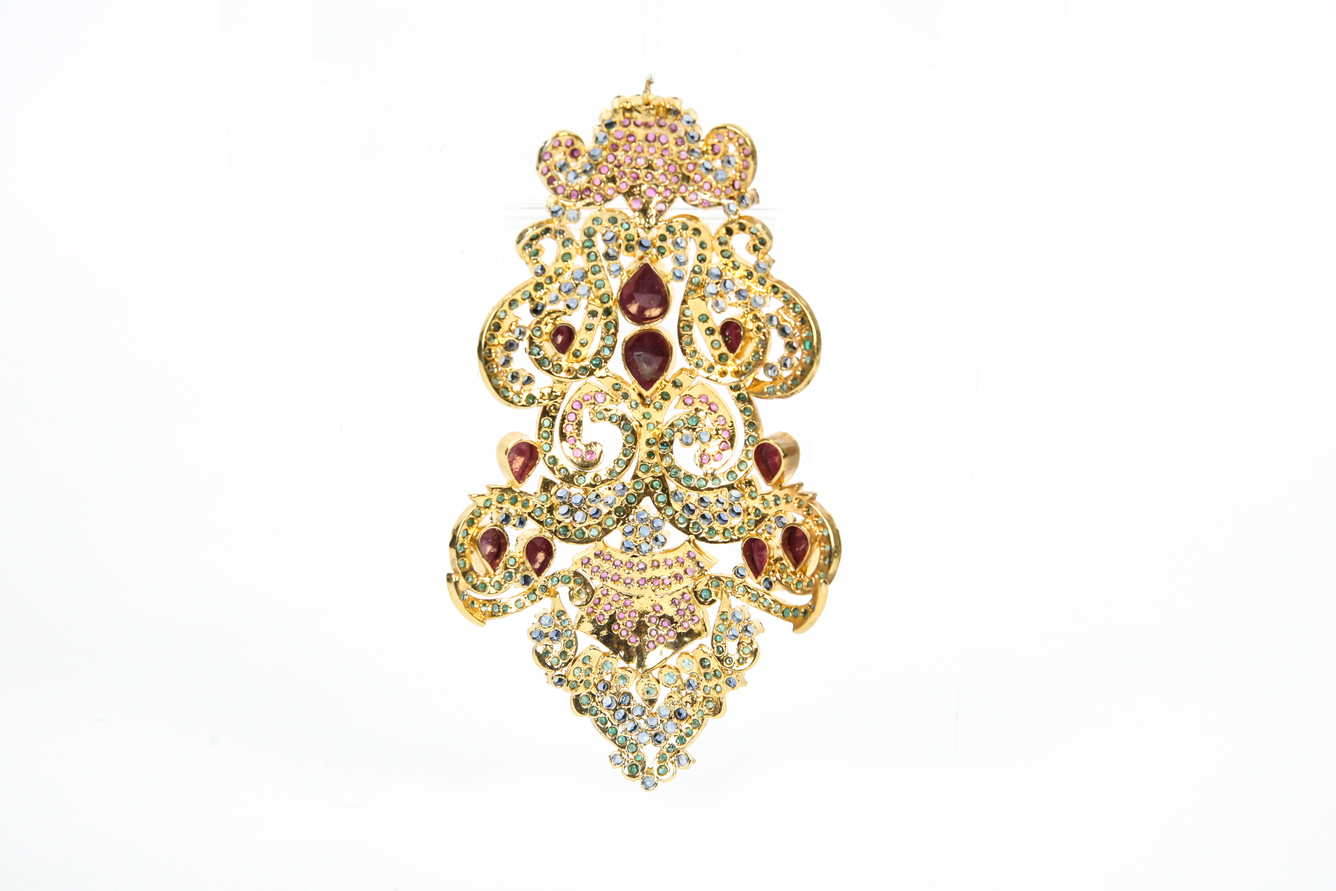 Large Gold Plated Gemstone Pendant with Rubies, Sapphires and Emeralds