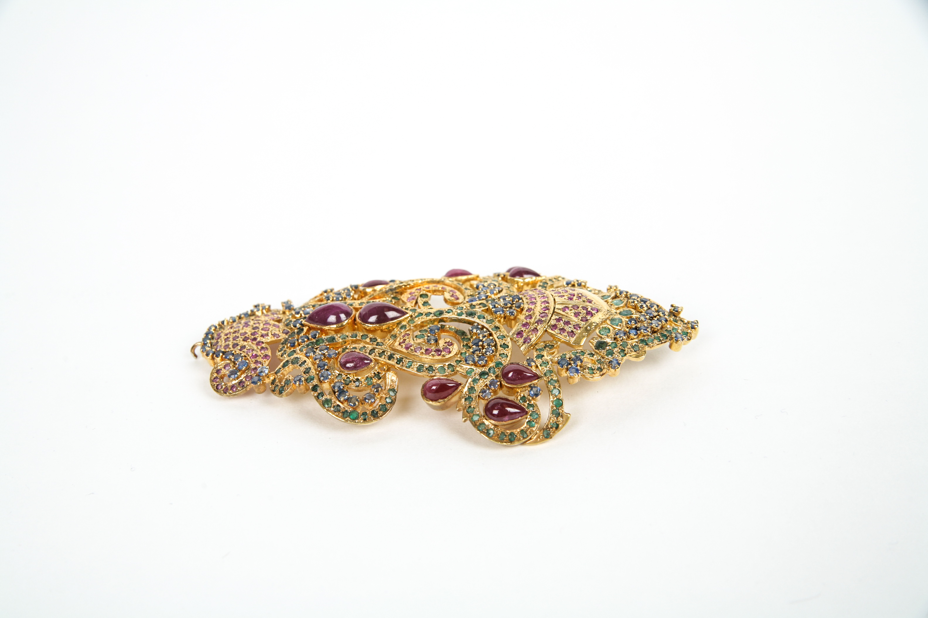Large Gold Plated Gemstone Pendant with Rubies, Sapphires and Emeralds