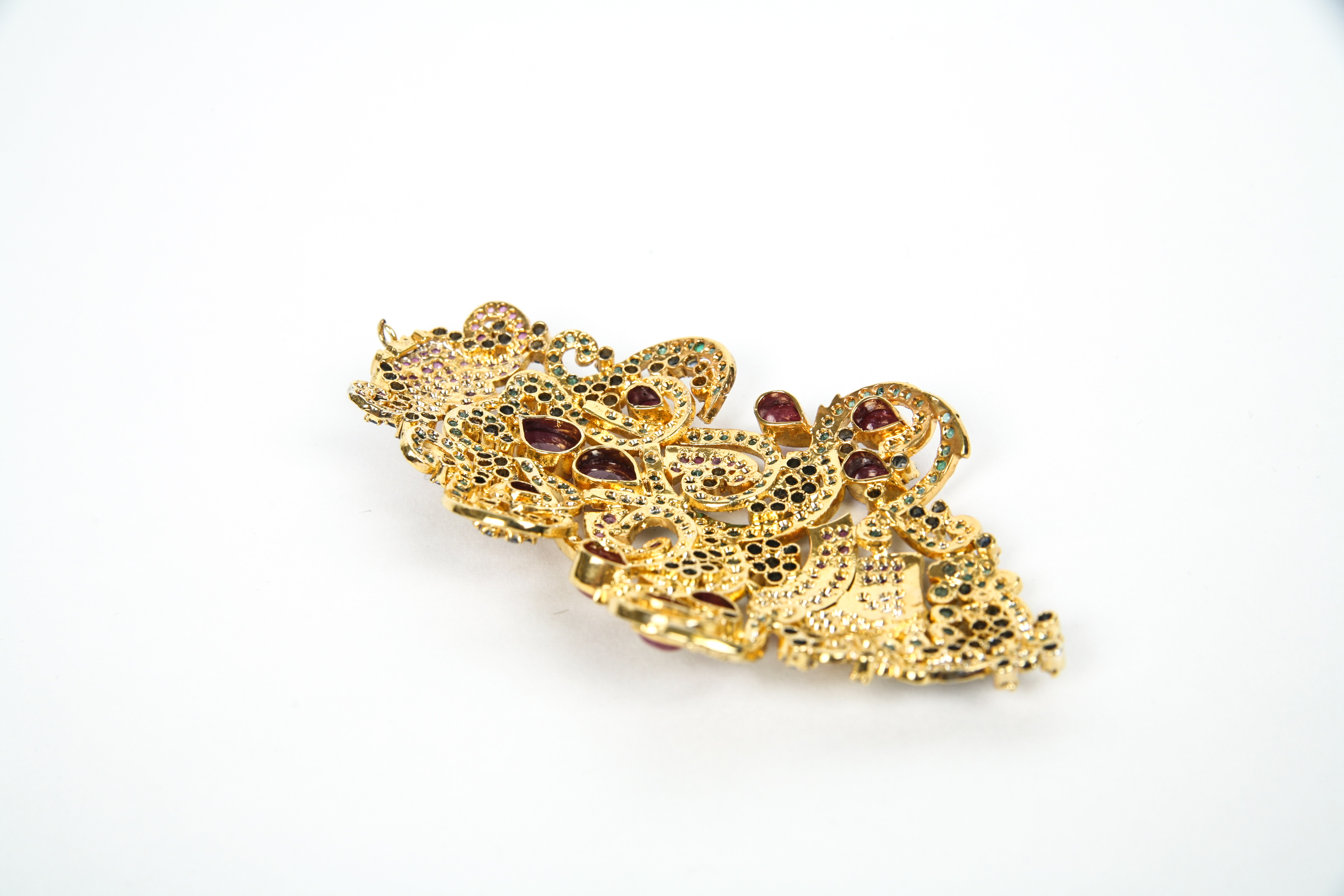 Large Gold Plated Gemstone Pendant with Rubies, Sapphires and Emeralds