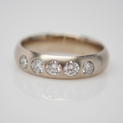 18K Brushed White Gold Five Diamond Band