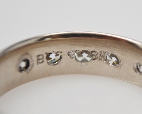 18K Brushed White Gold Five Diamond Band