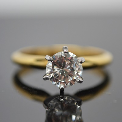 18K Yellow Gold Platinum Set Solitaire Diamond Ring