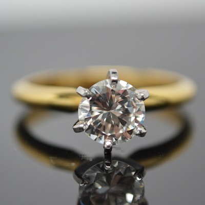 18K Yellow Gold Platinum Set Solitaire Diamond Ring