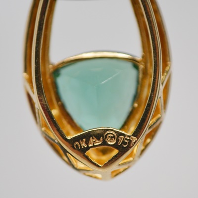 10K Yellow Gold Natural Green Quartz Pendant Necklace