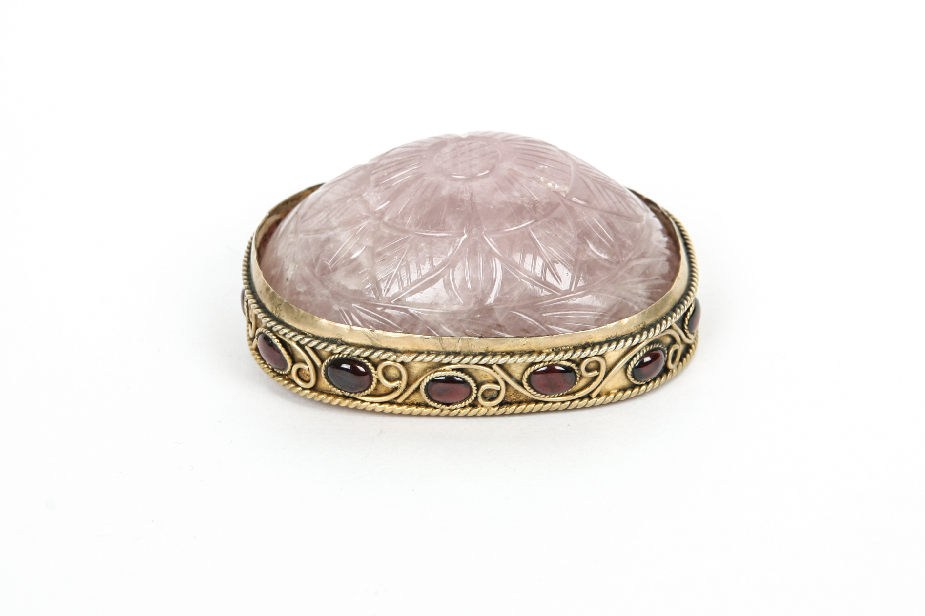 Mogul Style Carved Floral Motif Amethyst Quartz Paperweight