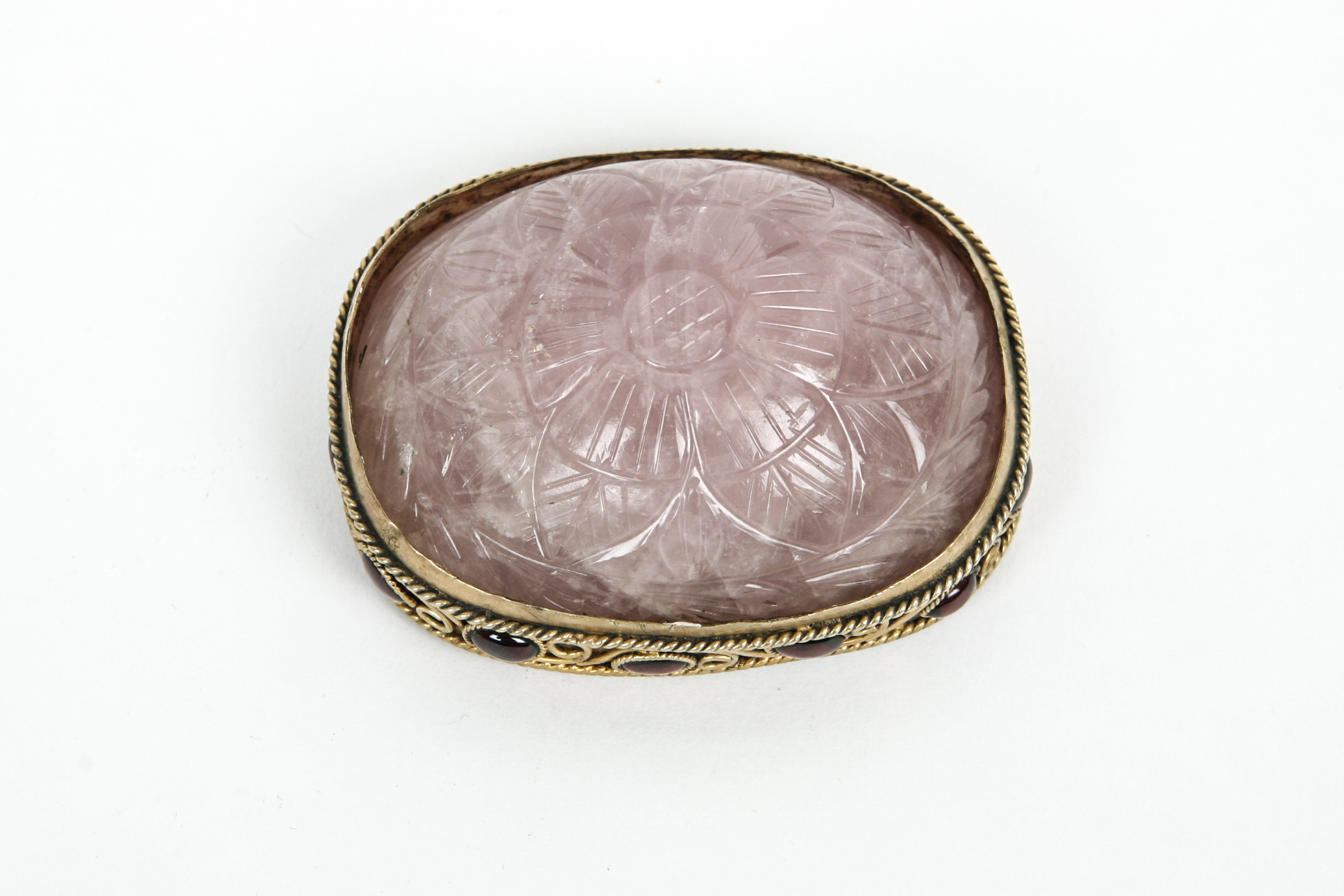 Mogul Style Carved Floral Motif Amethyst Quartz Paperweight