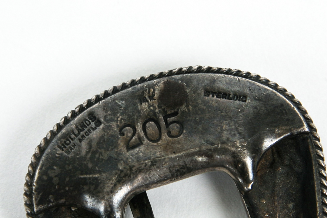 Sterling Silver Belt Buckle with Synthetic Rubies and 14K Gold Accents