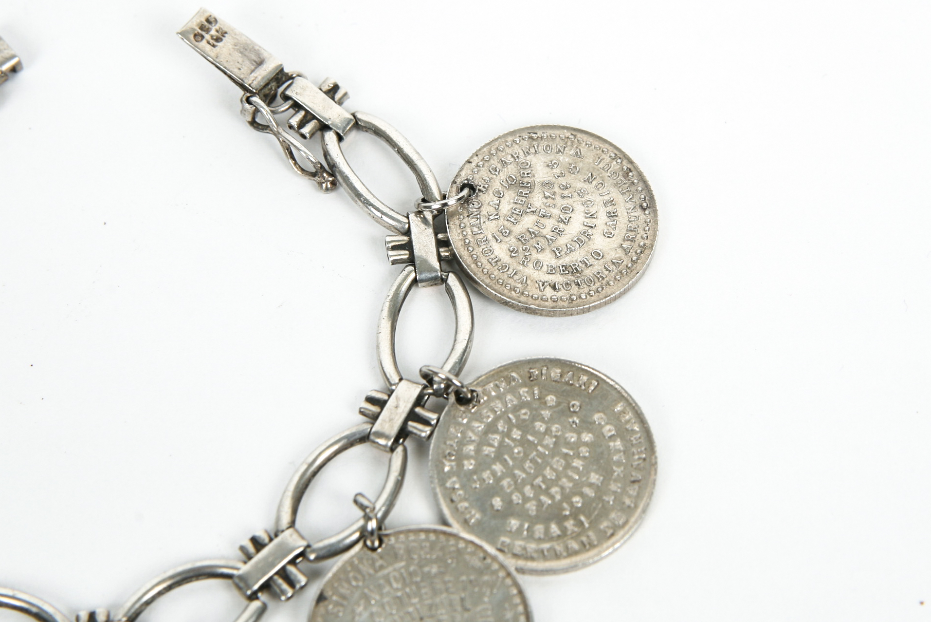 Sterling Silver Bracelet with 18K Accents and Eight Antique Sterling Silver Baptismal Medals