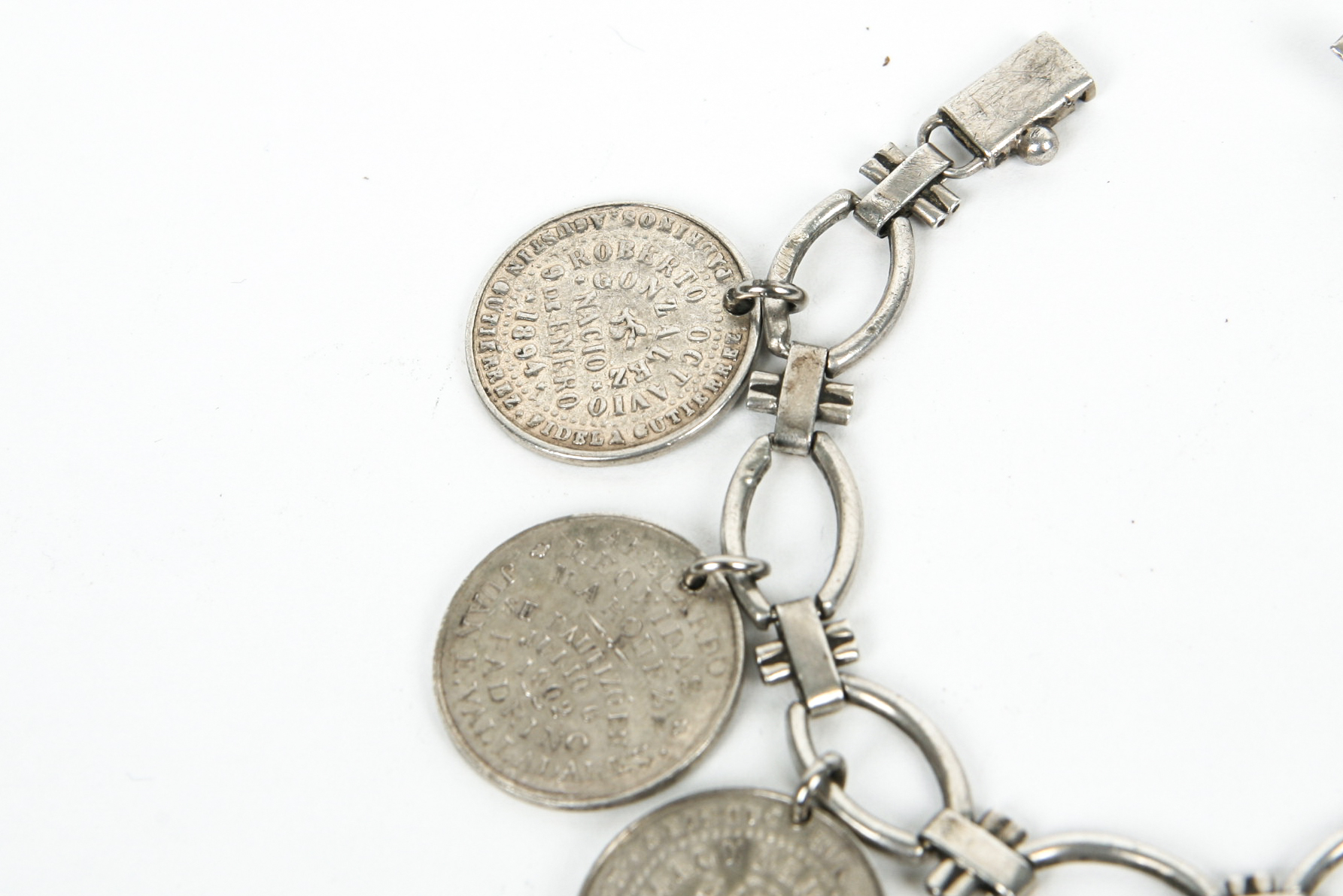 Sterling Silver Bracelet with 18K Accents and Eight Antique Sterling Silver Baptismal Medals
