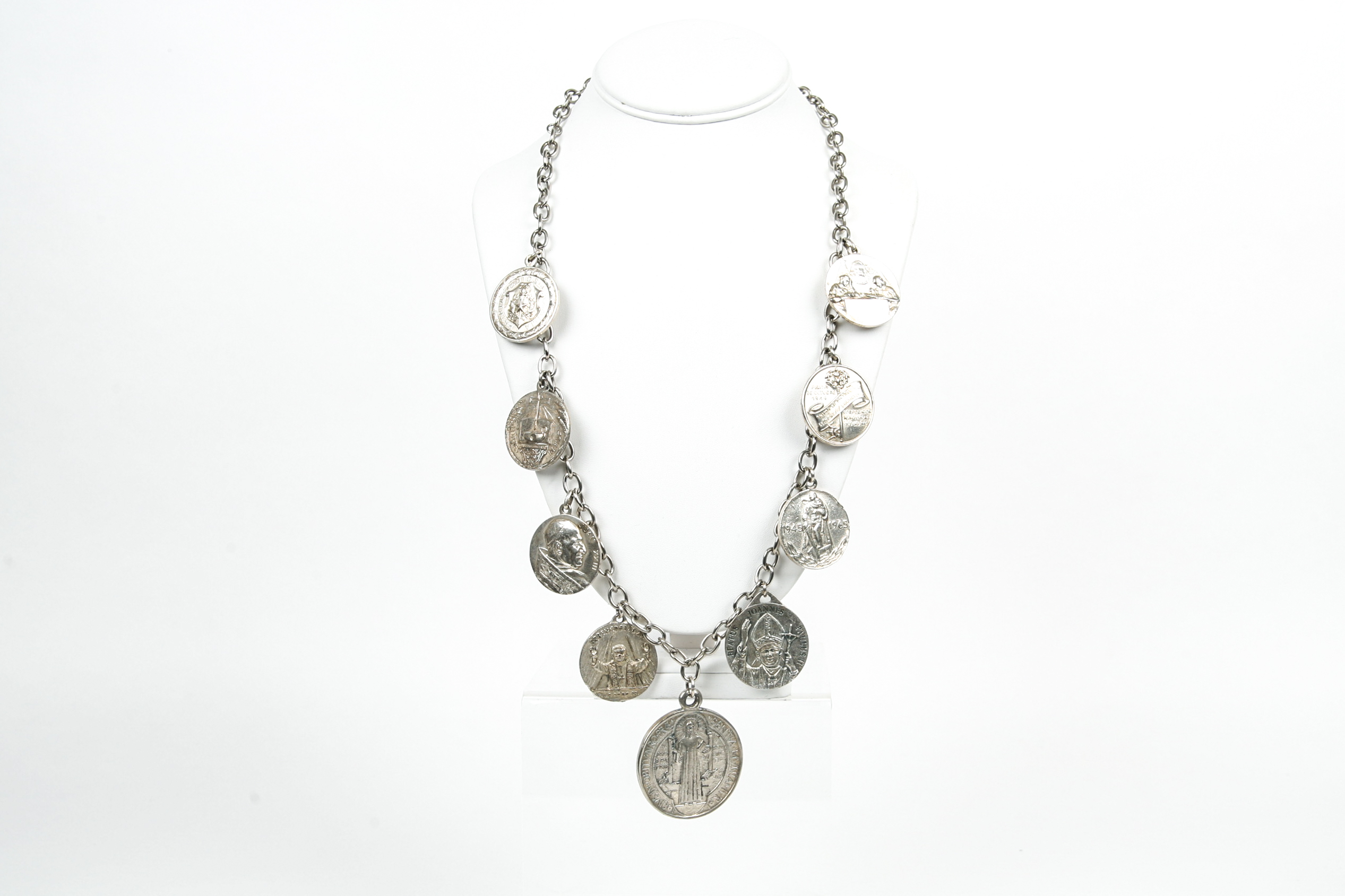 Silver Plated Chain with Religious Medallions