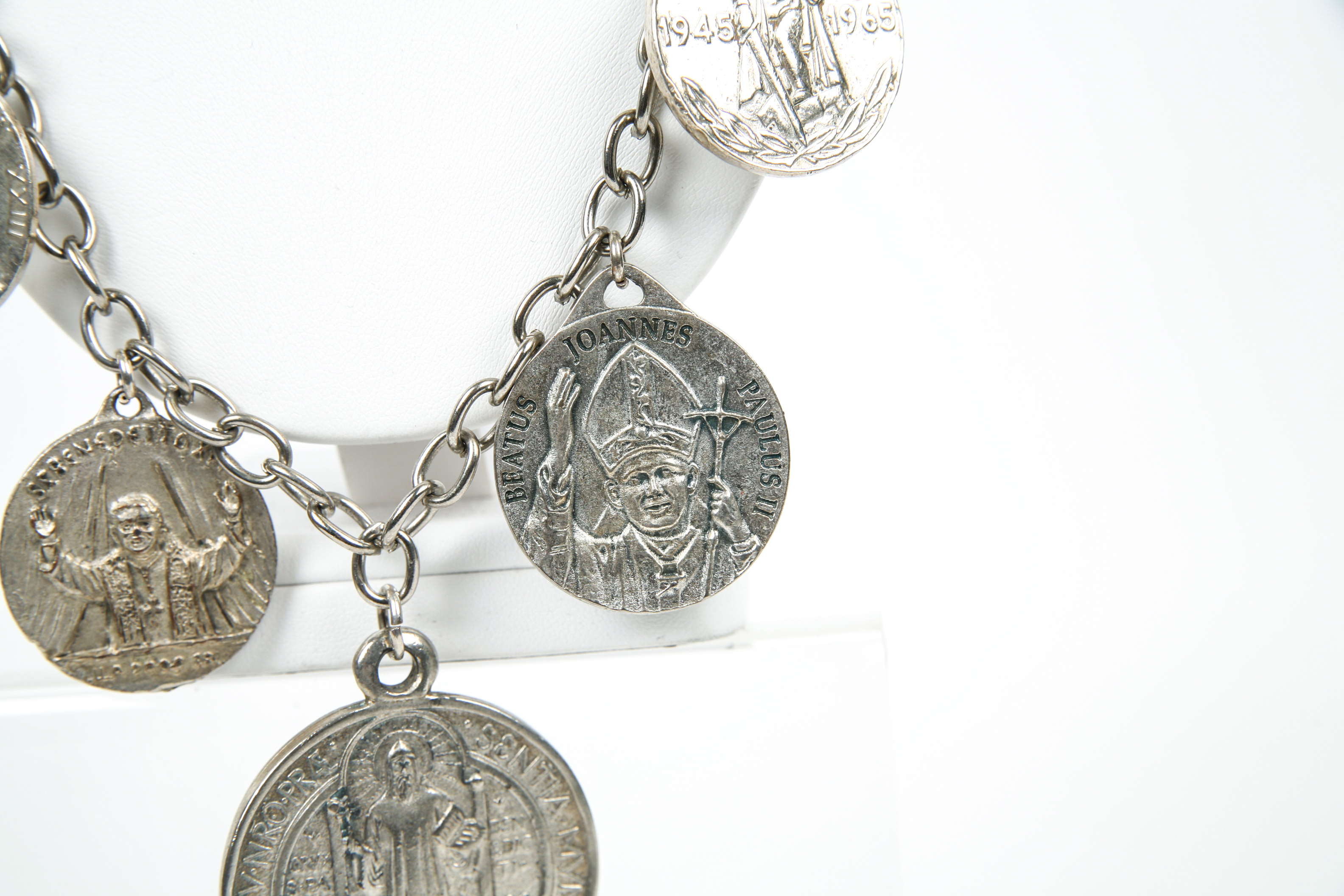 Silver Plated Chain with Religious Medallions