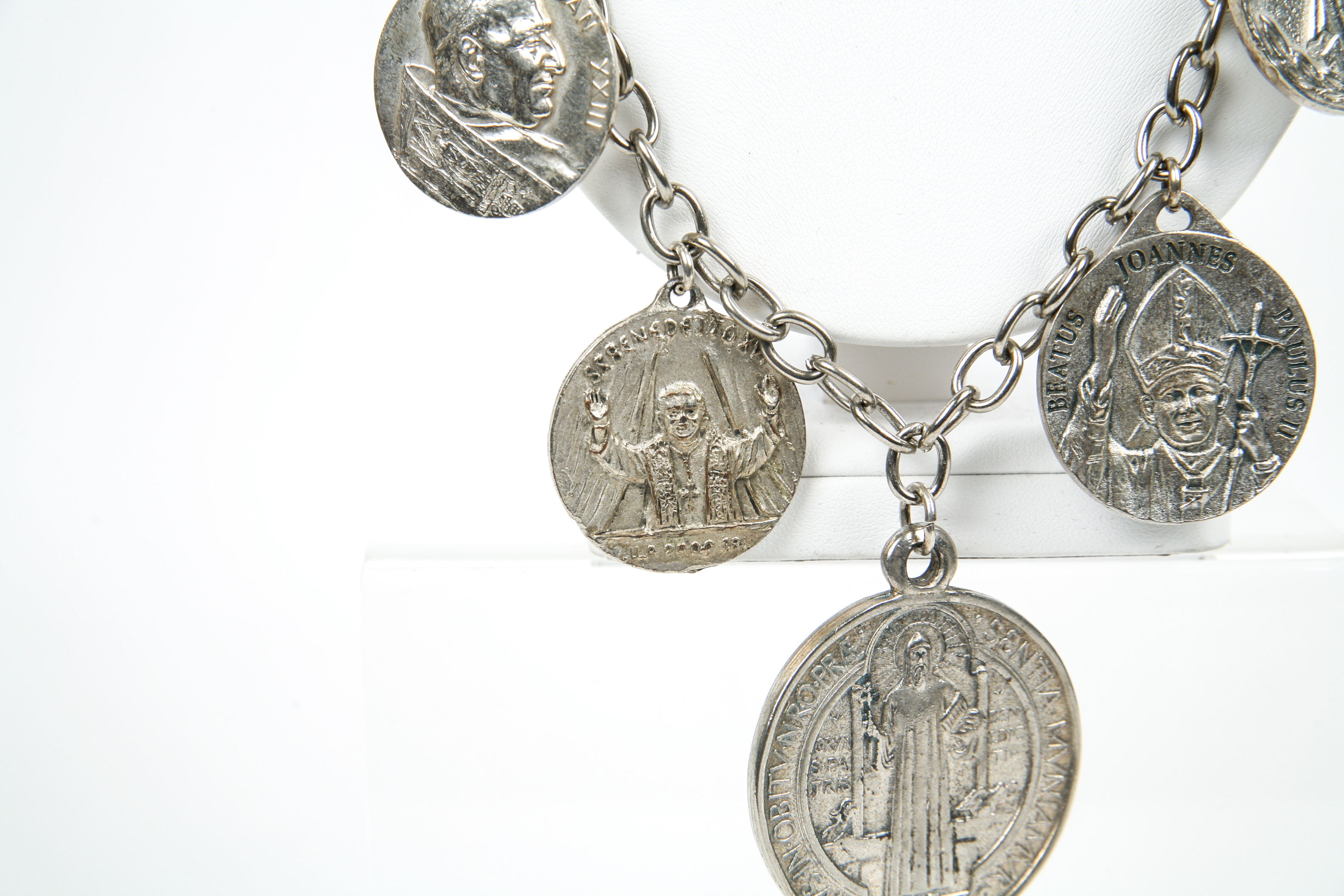 Silver Plated Chain with Religious Medallions