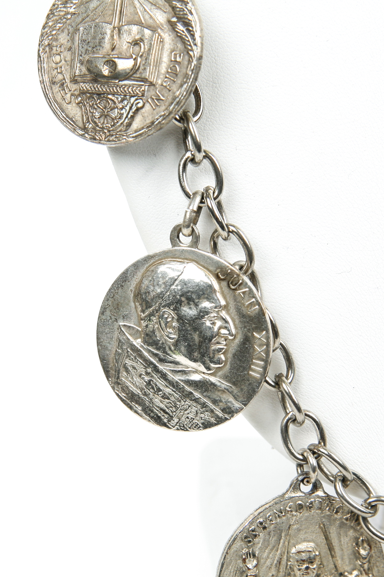 Silver Plated Chain with Religious Medallions