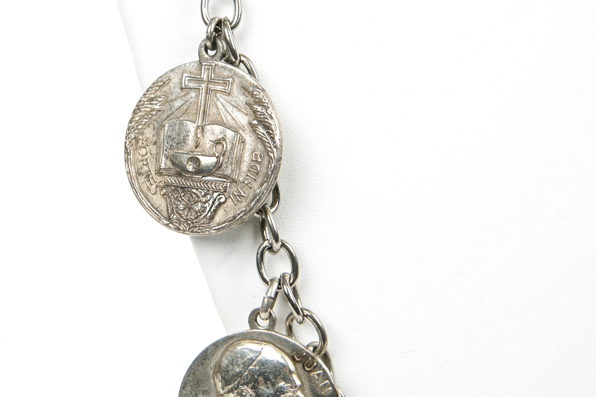 Silver Plated Chain with Religious Medallions