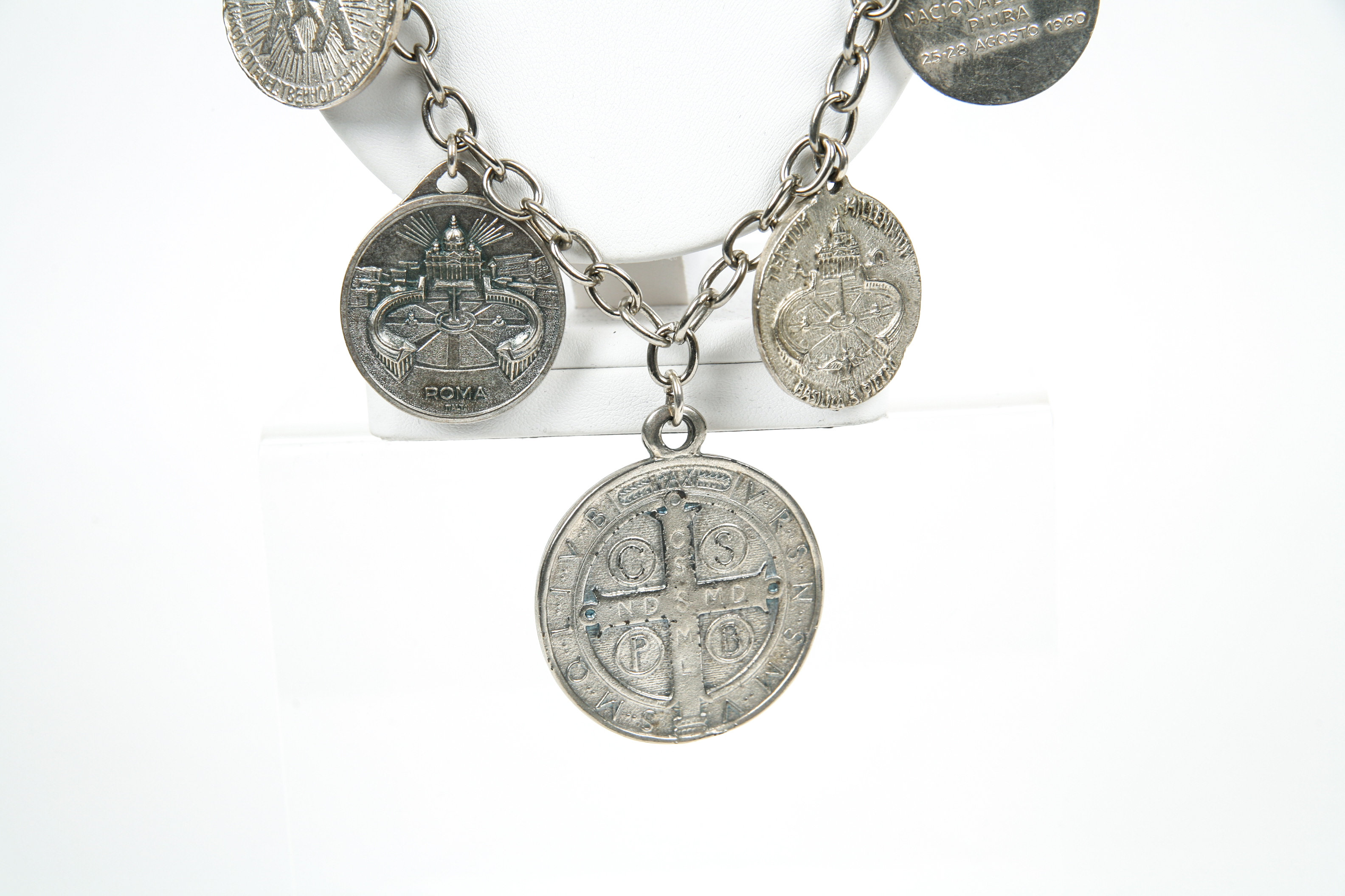 Silver Plated Chain with Religious Medallions