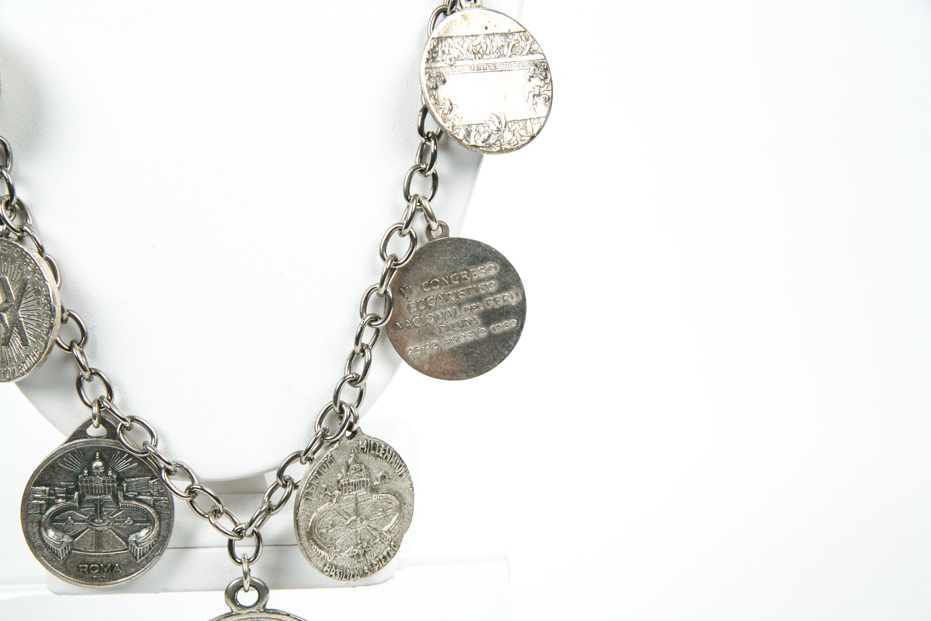 Silver Plated Chain with Religious Medallions